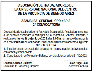 2da Convocatoria Asamblea General Ordinaria ATUNCPBA